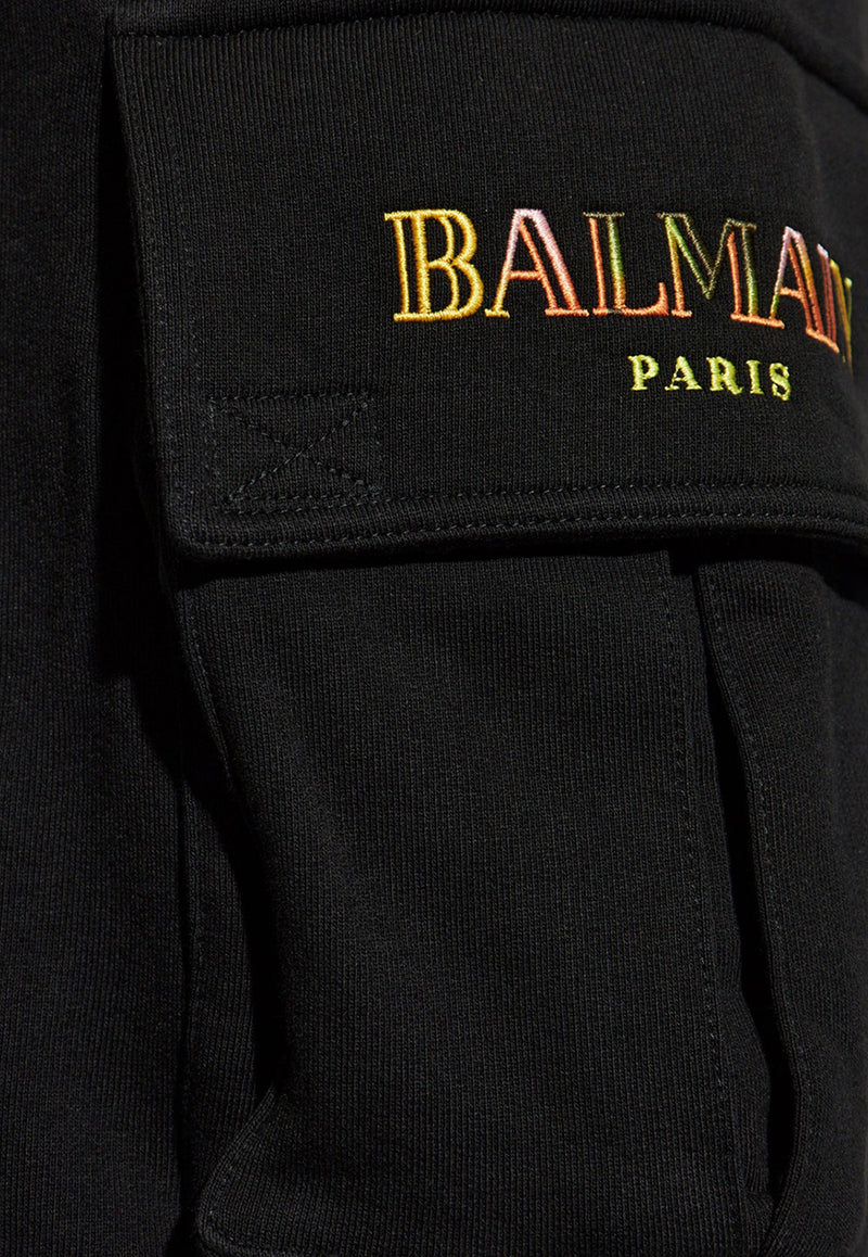 Balmain Embroidered Logo Cargo Shorts Black DH0OA132 BC81-EAH