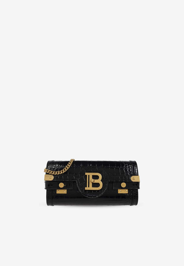 Balmain B-Buzz Pouch 23 Clutch in Croc-Embossed Leather Black DN0LE596 LVCW-0PA