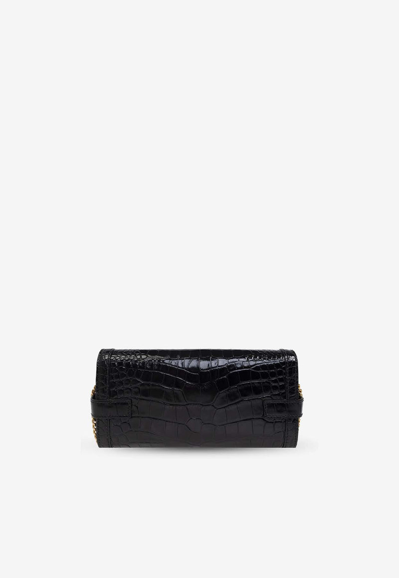 Balmain B-Buzz Pouch 23 Clutch in Croc-Embossed Leather Black DN0LE596 LVCW-0PA