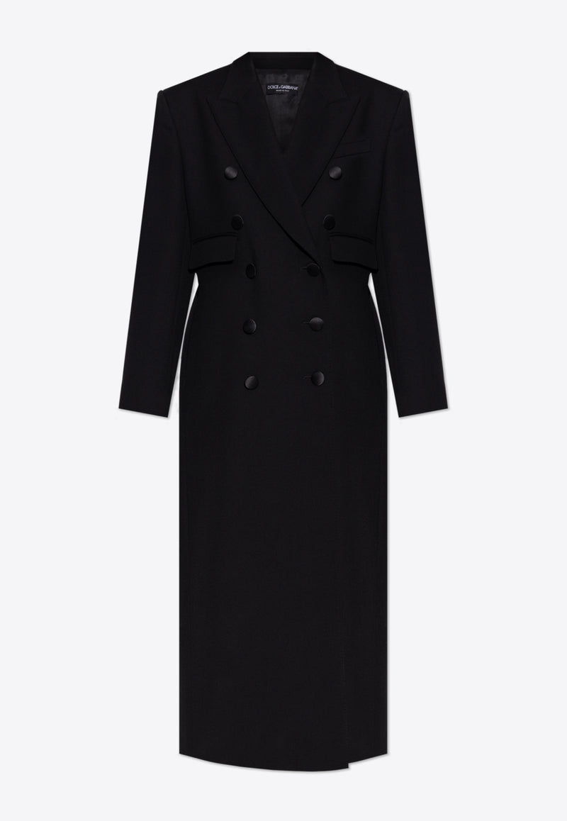 Dolce 
Gabbana Double-Breasted Long Wool Coat Black F0W2HT FU272-N0000