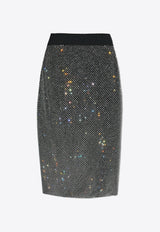 Dolce 
Gabbana Crystal Mesh Midi Skirt Silver F4C0KT HLSA0-S0998