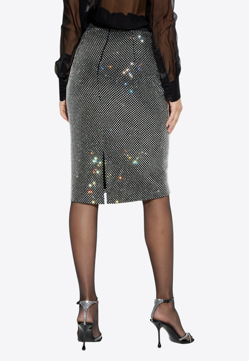 Dolce 
Gabbana Crystal Mesh Midi Skirt Silver F4C0KT HLSA0-S0998