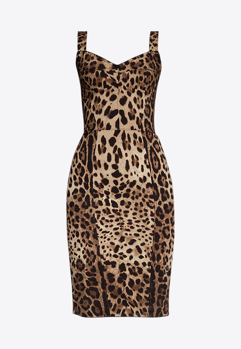 Dolce 
Gabbana Leopard Print Midi Corset Dress Brown F63D4T FSADD-HY13M