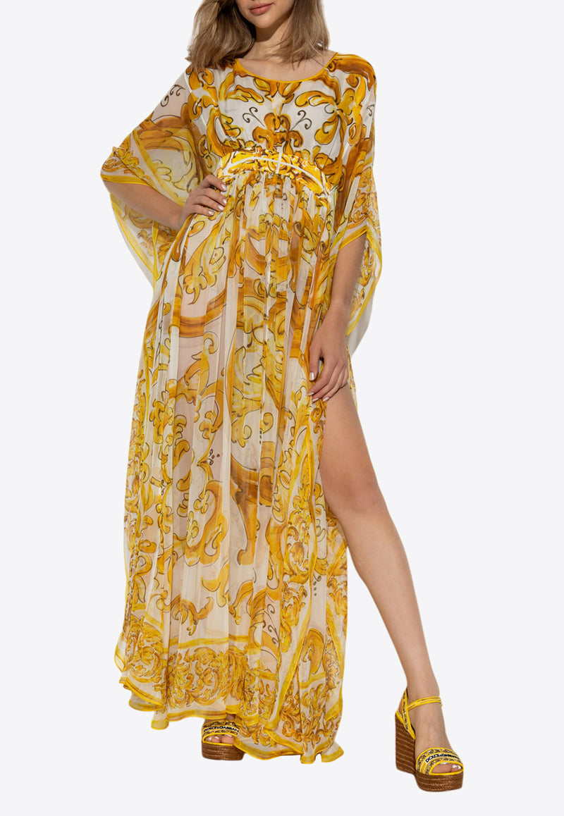 Dolce 
Gabbana Majolica-Print Silk Chiffon Maxi Kaftan Dress Yellow F6JDFT HI1TZ-H95DQ