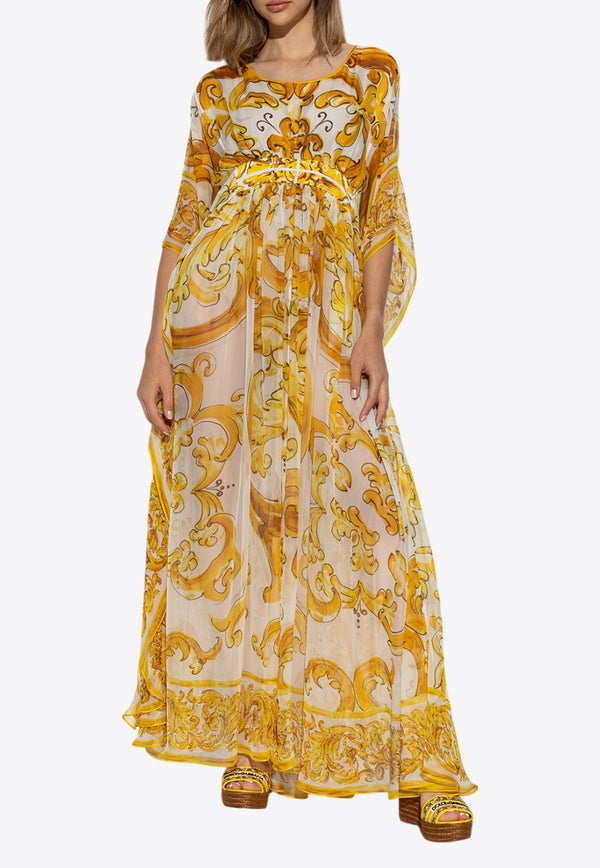 Dolce 
Gabbana Majolica-Print Silk Chiffon Maxi Kaftan Dress Yellow F6JDFT HI1TZ-H95DQ