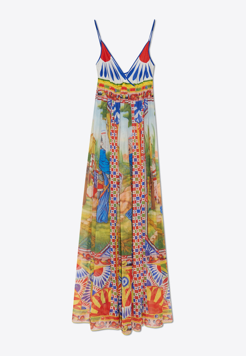 Dolce 
Gabbana Carretto Pattern Silk Maxi Dress Multicolor F6J8BT GDS13-HH96D