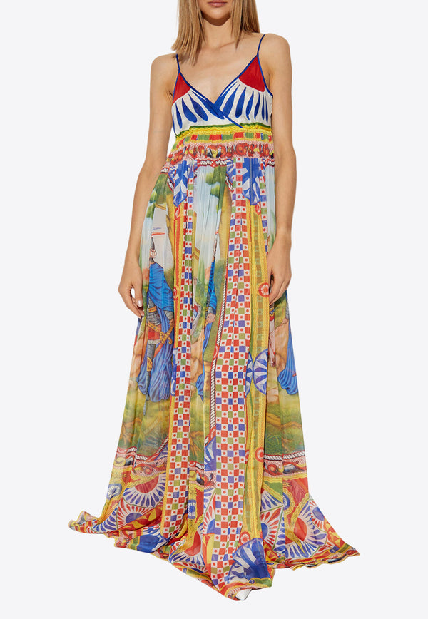 Dolce 
Gabbana Carretto Pattern Silk Maxi Dress Multicolor F6J8BT GDS13-HH96D