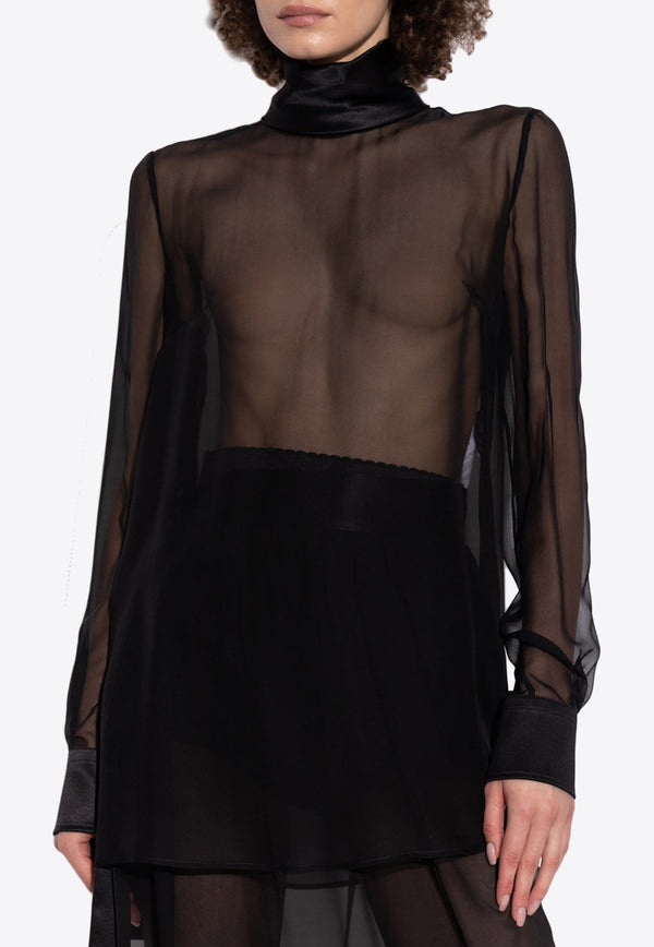 Dolce 
Gabbana High-Neck Silk Chiffon Blouse Black F7AI0T FU1AT-N0000