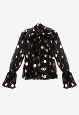 Dolce 
Gabbana Silk Organza Lamé Polka-Dot Jacquard Blouse Black F7AI9T HS100-HNLM0