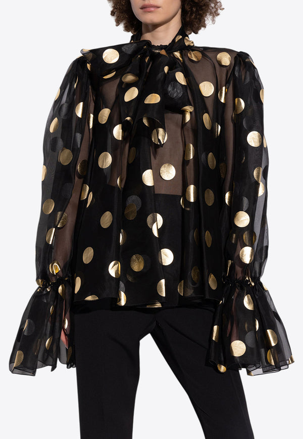 Dolce 
Gabbana Silk Organza Lamé Polka-Dot Jacquard Blouse Black F7AI9T HS100-HNLM0