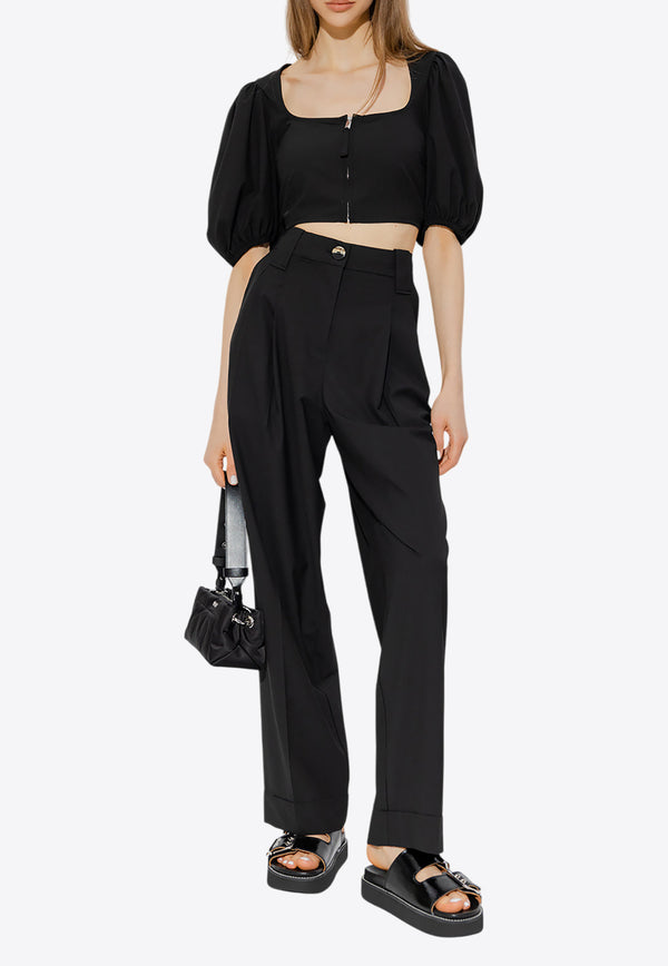 GANNI Wide-Leg Tailored Pants Black F8075 6627-099