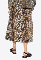 GANNI Leopard Print Midi A-line Skirt Brown F9365 6488-943