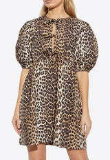 GANNI Leopard Print Mini Dress Brown F9758 6488-943