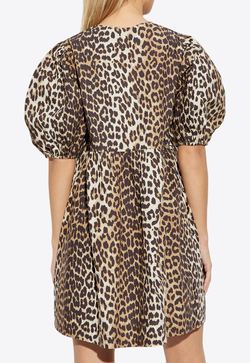 GANNI Leopard Print Mini Dress Brown F9758 6488-943