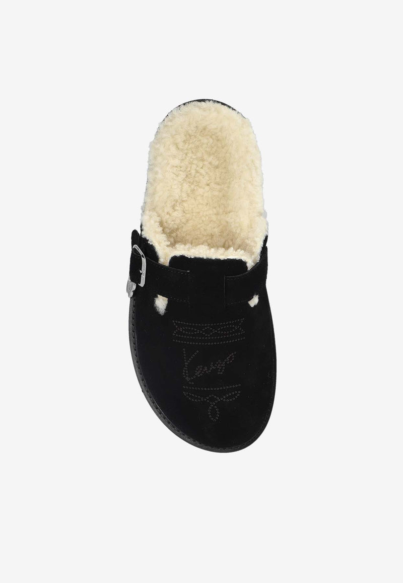 Kenzo Matto Suede and Shearling Flat Mules Black FE62MU051 L58-99