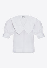 GANNI V-neck Poplin Blouse White F8635 6479-151