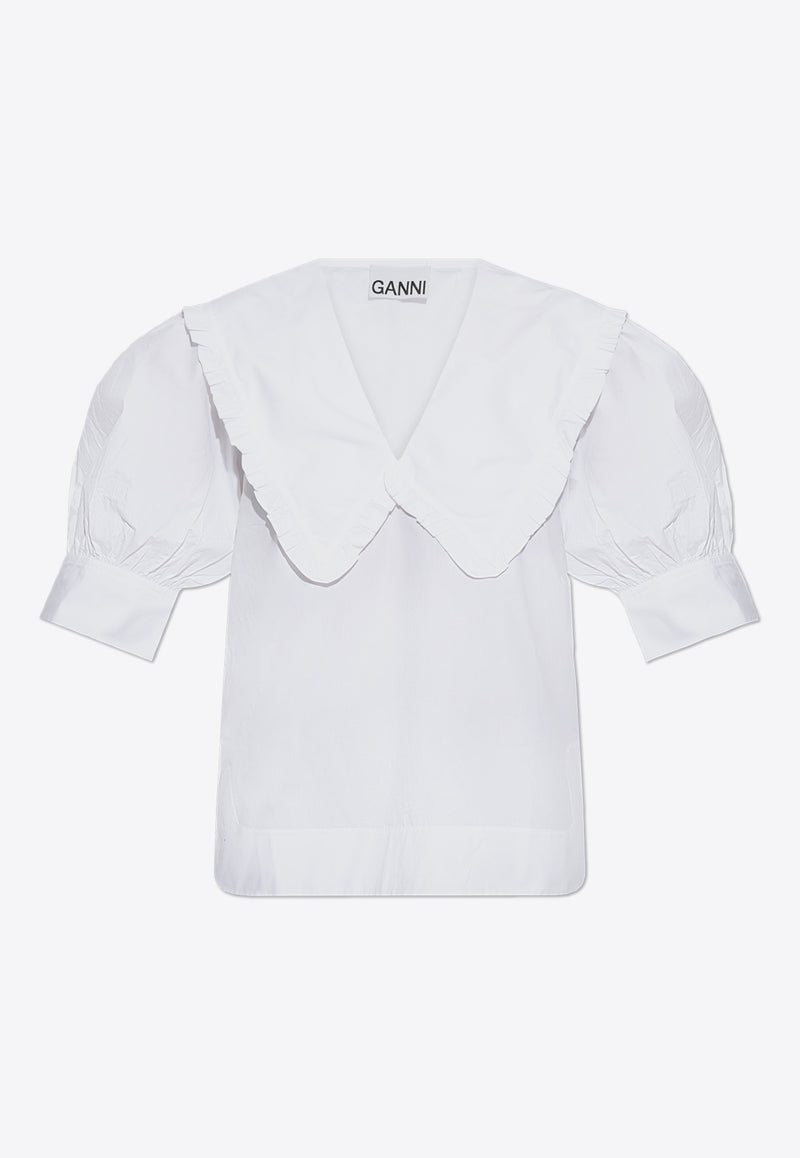 GANNI V-neck Poplin Blouse White F8635 6479-151