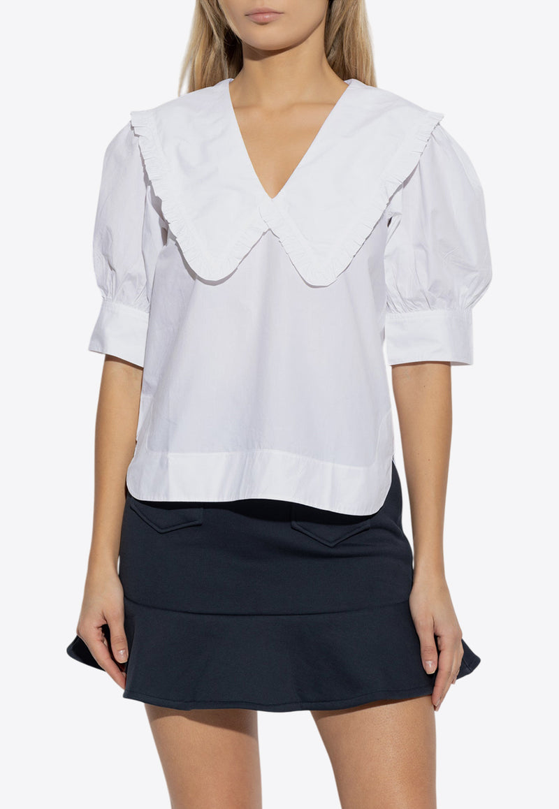 GANNI V-neck Poplin Blouse White F8635 6479-151