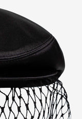 Dolce 
Gabbana Silk Satin Flat Cap with Veil Black FH664A GDCRR-N0000