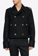 Dolce 
Gabbana Short Wool Military-Style Coat Black G048PT FU28H-N0000