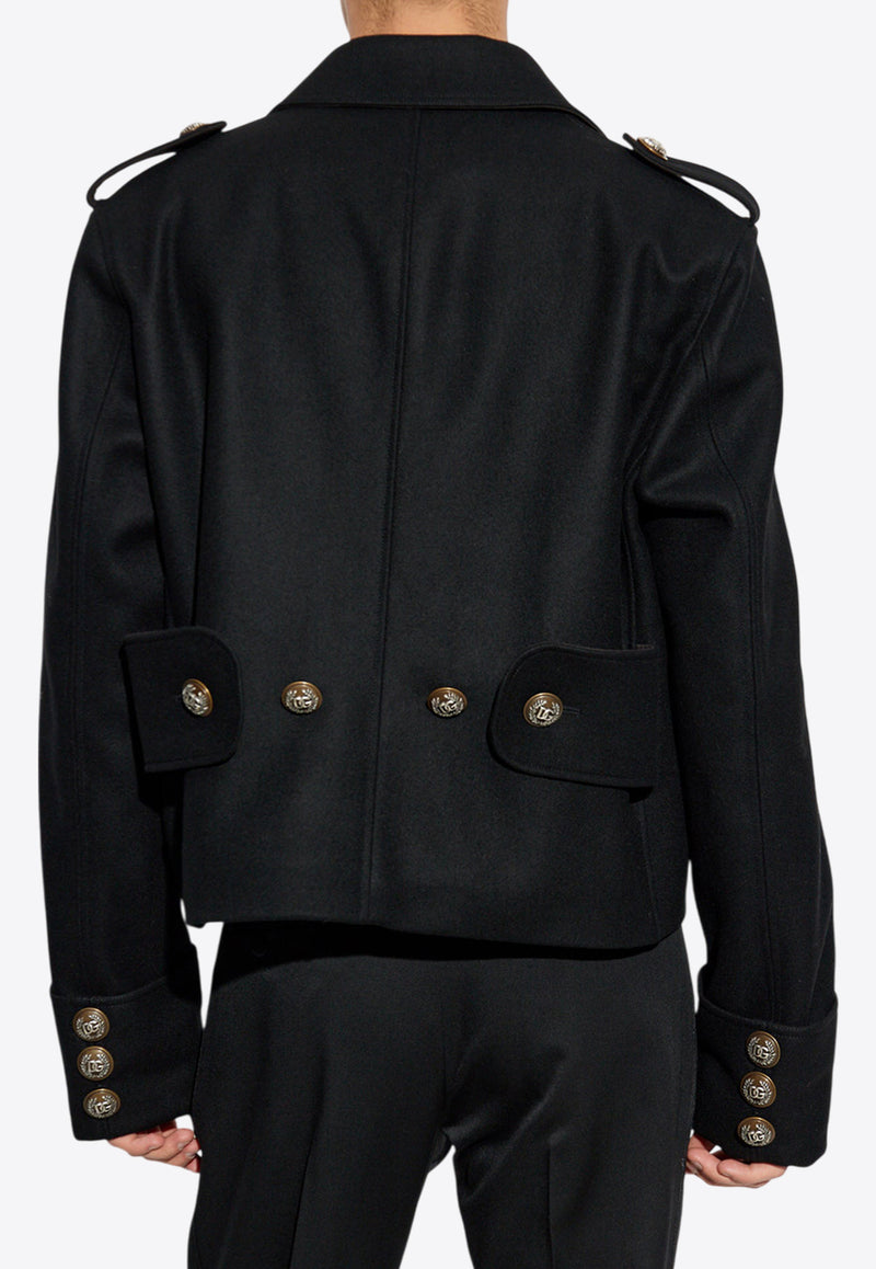 Dolce 
Gabbana Short Wool Military-Style Coat Black G048PT FU28H-N0000