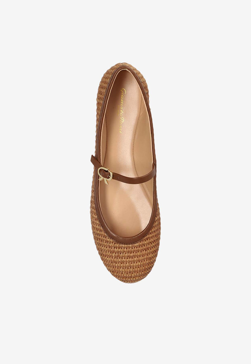 Gianvito Rossi Carla Raffia Ballet Flats Brown G22223 05GOM-MBNCUCU