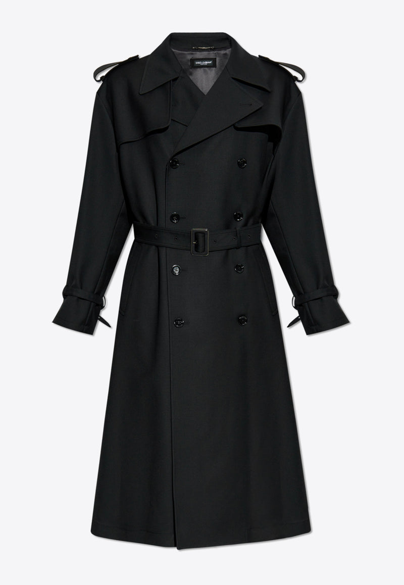 Dolce 
Gabbana Double-Breasted Wool Trench Coat Black G049GT FU28P-N0000