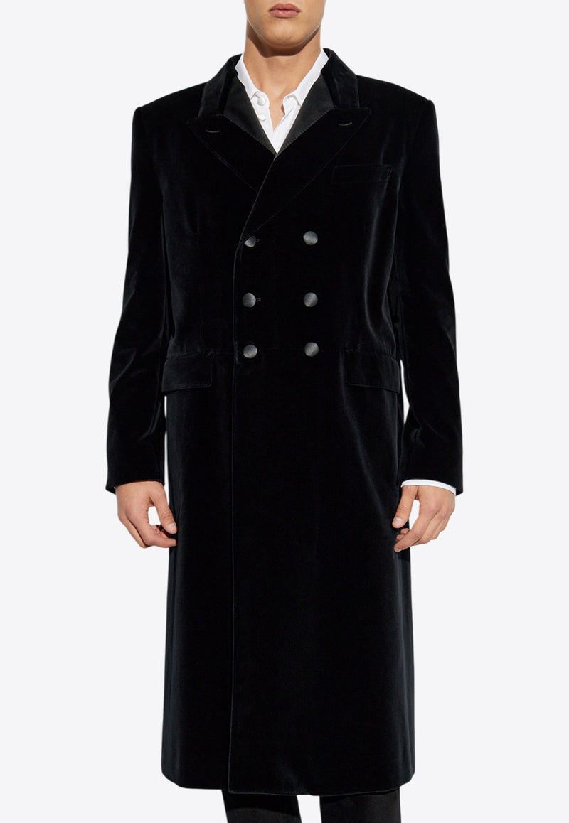 Dolce 
Gabbana Double-Breasted Velvet Coat Black G039YT FUVCE-N0000