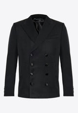 Dolce 
Gabbana Double-Breasted Embroidered Wool Jacket Black G2UF1T GI722-N0000