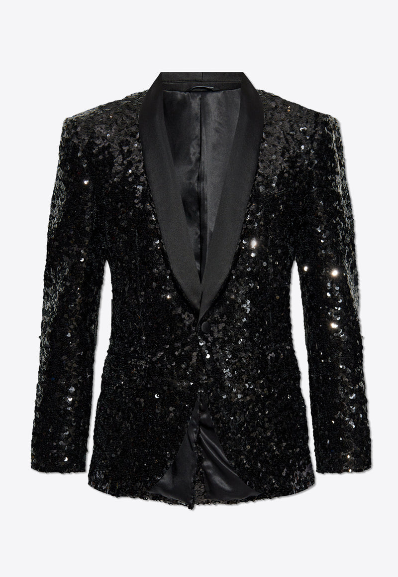 Dolce 
Gabbana Single-Breasted Sequined Blazer Black G2UG2T FLSGD-N0000