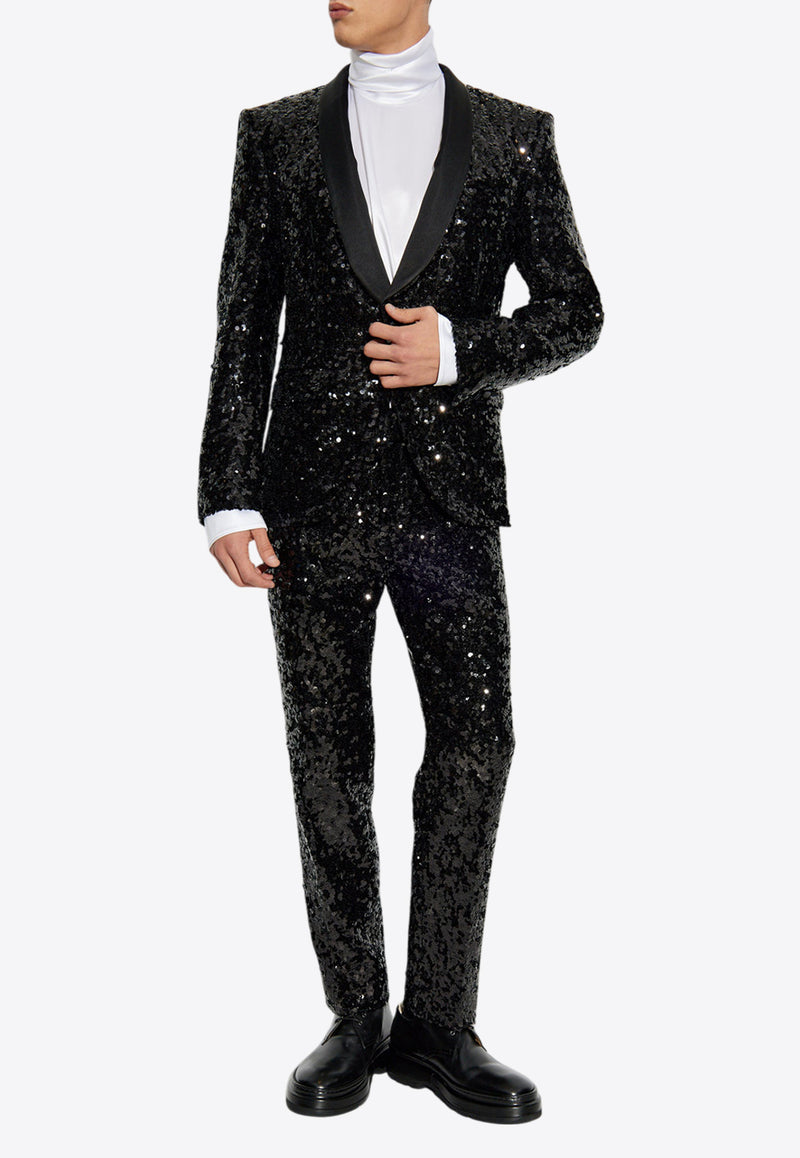 Dolce 
Gabbana Single-Breasted Sequined Blazer Black G2UG2T FLSGD-N0000