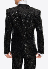 Dolce 
Gabbana Single-Breasted Sequined Blazer Black G2UG2T FLSGD-N0000