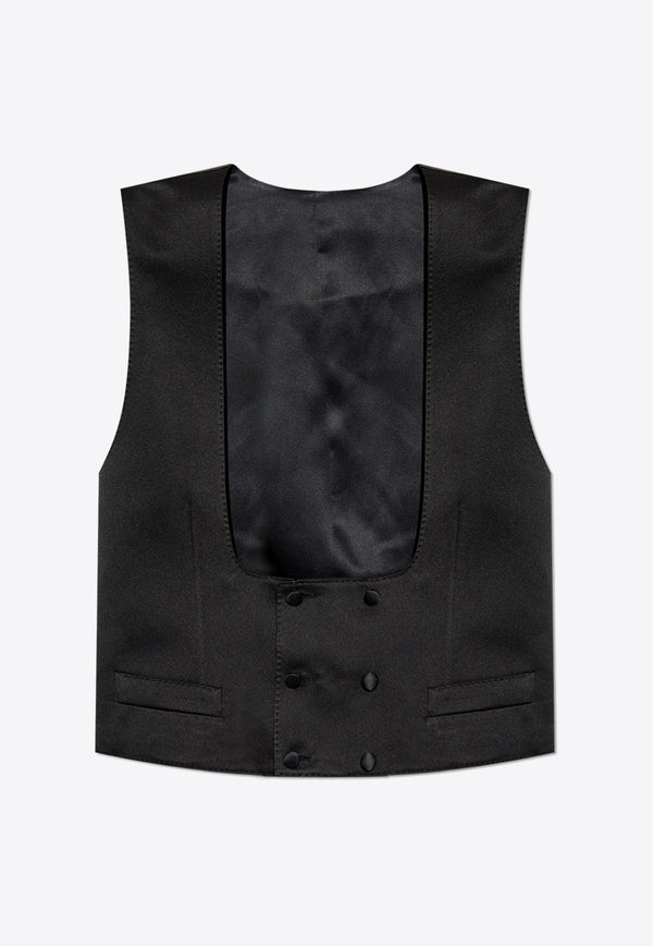 Dolce 
Gabbana Double-Breasted Silk Tuxedo Vest Black G712WT FU1KM-N0000