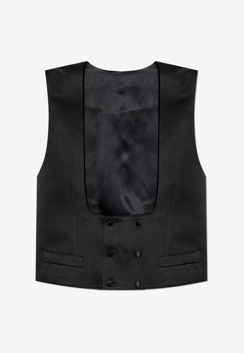 Dolce 
Gabbana Double-Breasted Silk Tuxedo Vest Black G712WT FU1KM-N0000