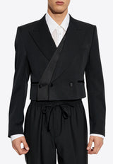 Dolce 
Gabbana Double-Breasted Wool Gabardine Spencer Jacket Black G2UH6T FU21E-N0000