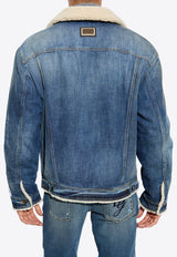 Dolce 
Gabbana Logo-Label Denim and Shearling Jacket Blue G9BEJD G8LM8-S9001