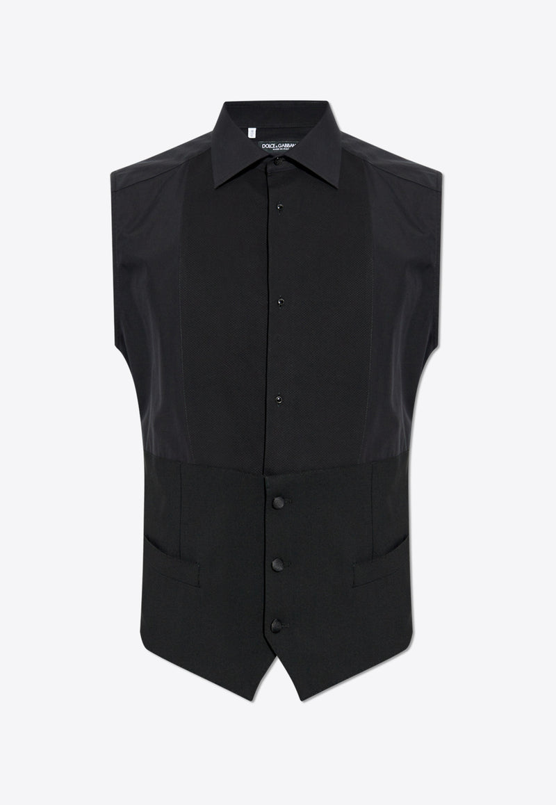 Dolce 
Gabbana Sleeveless Tuxedo Waistcoat Shirt Black G5MK8T GI677-N0000