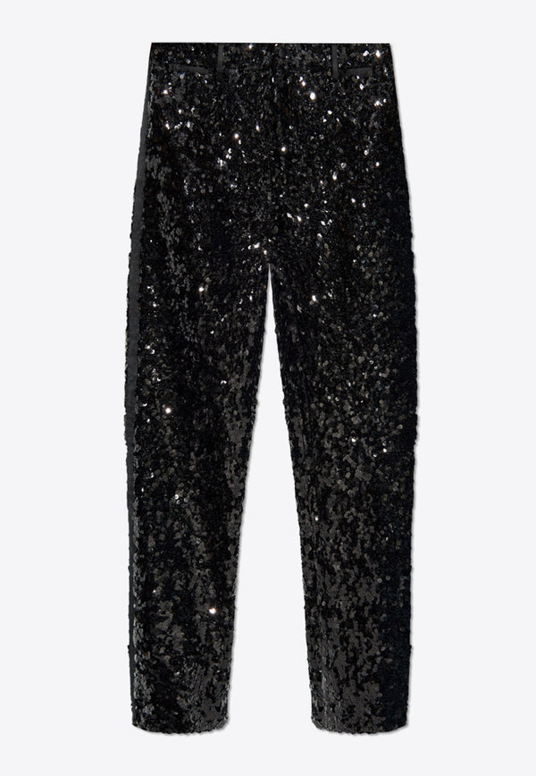 Dolce 
Gabbana Classic Sequined Tuxedo Pants Black GP0F3T FLSGD-N0000