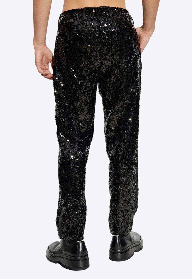 Dolce 
Gabbana Classic Sequined Tuxedo Pants Black GP0F3T FLSGD-N0000