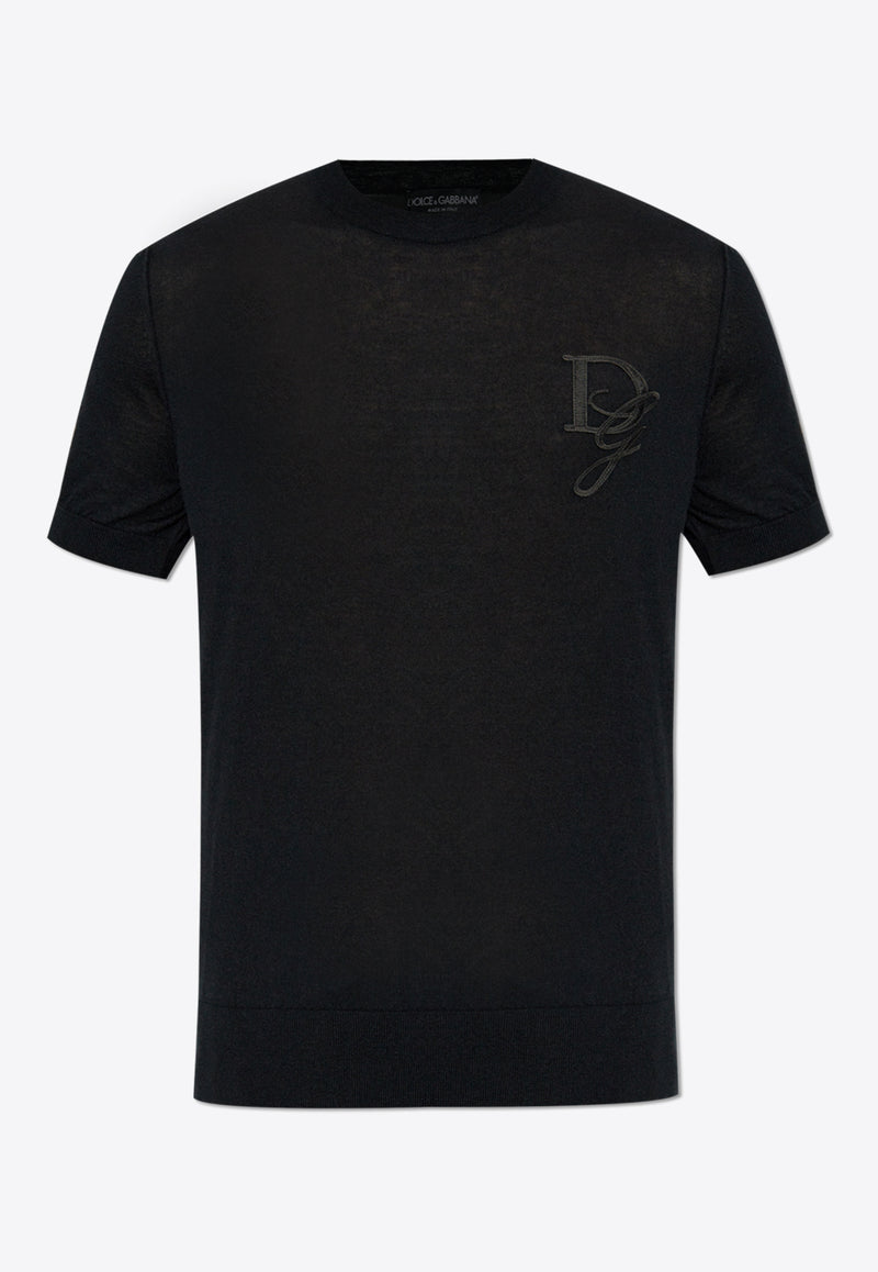 Dolce 
Gabbana Chest Embroidered-Logo Cashmere T-shirt Black GXX59Z JAWXR-N0000