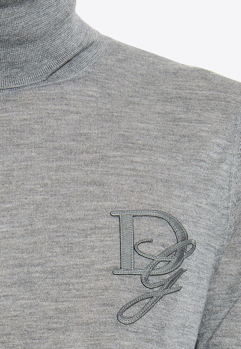 Dolce 
Gabbana Embroidered-Logo Cashmere Turtleneck Sweater Gray GXW05Z JAWXR-N0038