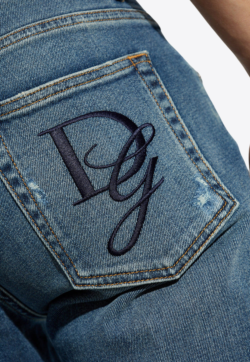 Dolce 
Gabbana Back Embroidered-Logo Slim-Fit Jeans Blue GY07CZ G8LN7-S9001