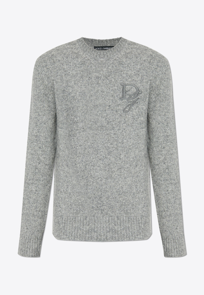 Dolce 
Gabbana Logo Embroidered Crewneck Sweater Gray GXX02Z JFMIM-N0634