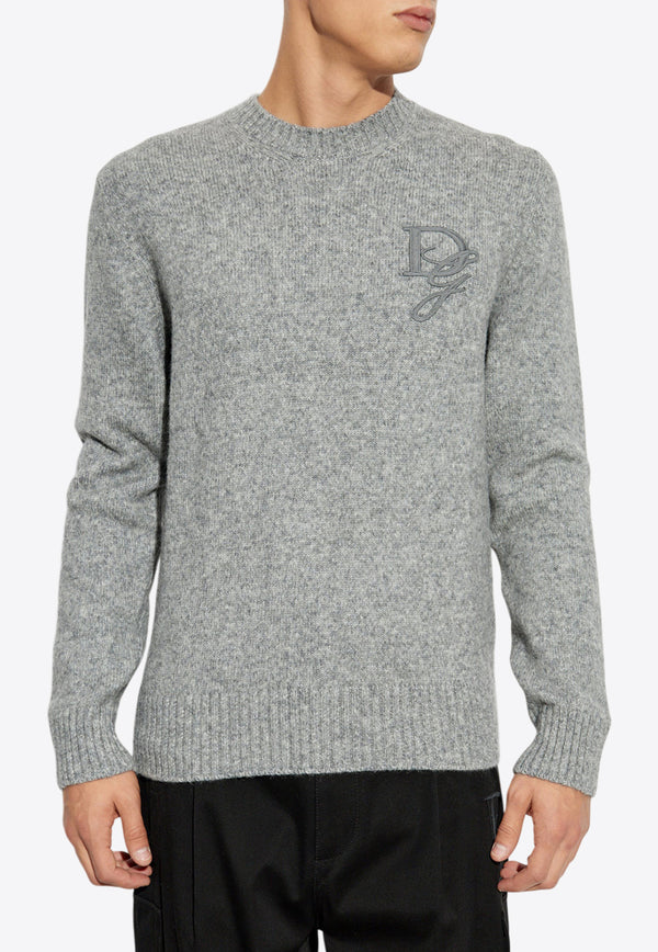 Dolce 
Gabbana Logo Embroidered Crewneck Sweater Gray GXX02Z JFMIM-N0634