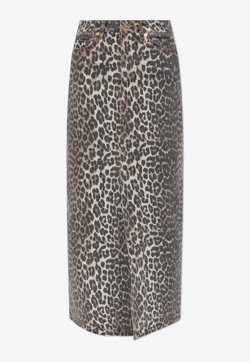 Leopard Print Maxi Denim Skirt J1445 6508-943 Beige