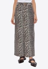 Leopard Print Maxi Denim Skirt J1445 6508-943 Beige