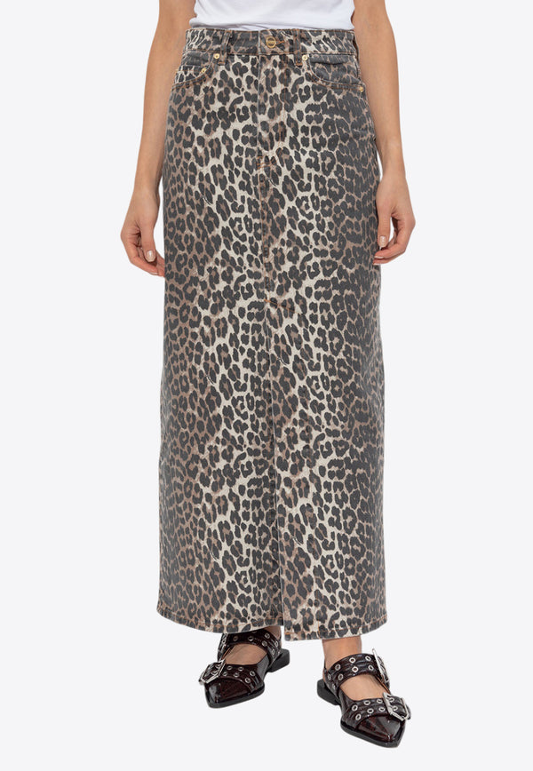 Leopard Print Maxi Denim Skirt J1445 6508-943 Beige