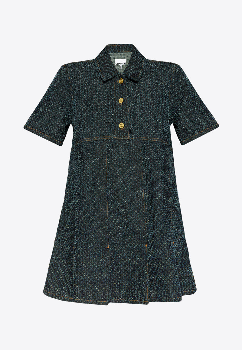 Short-Sleeved Mini Fluffy Denim Dress J1546 6804-077 Blue