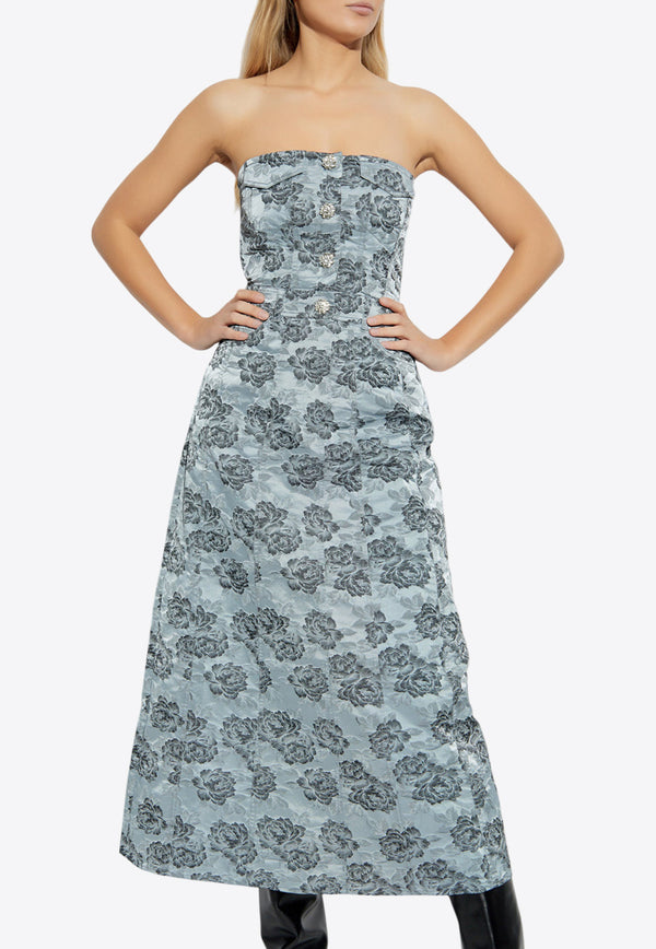 Floral Jacquard Corsage Midi Dress W0041 6736-628 Blue