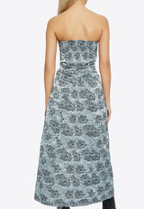 Floral Jacquard Corsage Midi Dress W0041 6736-628 Blue